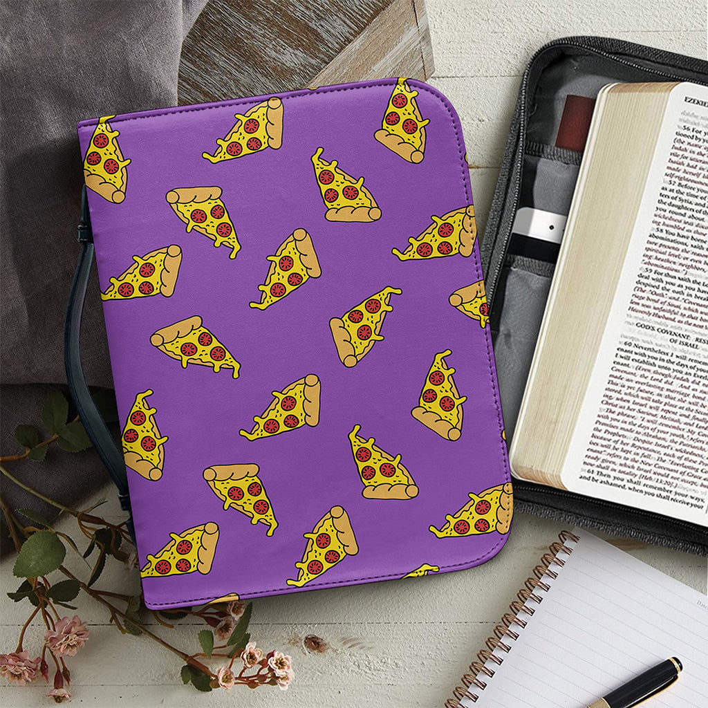 Purple Pizza Pattern Print Leather Bible Cover
