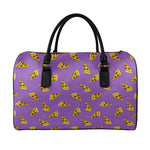Purple Pizza Pattern Print Leather Duffle Bag