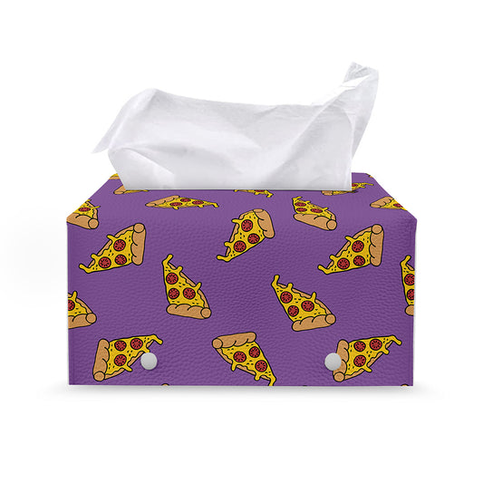Purple Pizza Pattern Print Leather Tissue Box Cover
