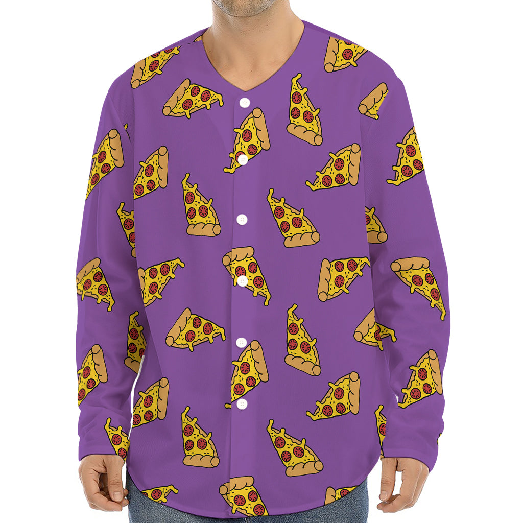 Purple Pizza Pattern Print Long Sleeve Baseball Jersey