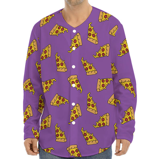 Purple Pizza Pattern Print Long Sleeve Baseball Jersey