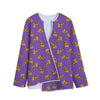 Purple Pizza Pattern Print Long Sleeve Short Coat