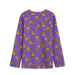 Purple Pizza Pattern Print Long Sleeve Short Coat