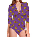 Purple Pizza Pattern Print Long Sleeve Swimsuit