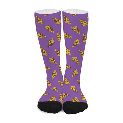 Purple Pizza Pattern Print Long Socks