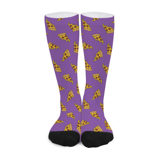 Purple Pizza Pattern Print Long Socks
