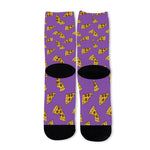 Purple Pizza Pattern Print Long Socks