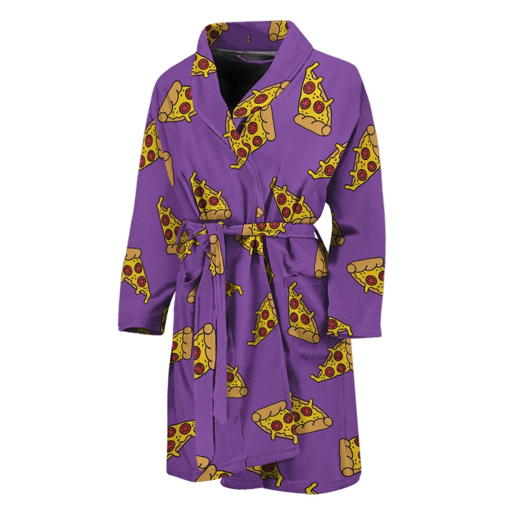 Purple Pizza Pattern Print Men's Bathrobe
