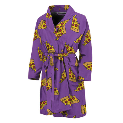 Purple Pizza Pattern Print Men's Bathrobe