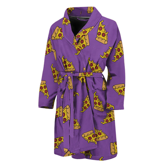 Purple Pizza Pattern Print Men's Bathrobe