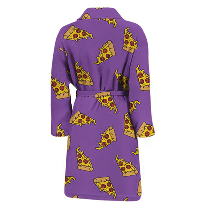 Purple Pizza Pattern Print Men's Bathrobe