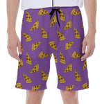 Purple Pizza Pattern Print Men's Beach Shorts