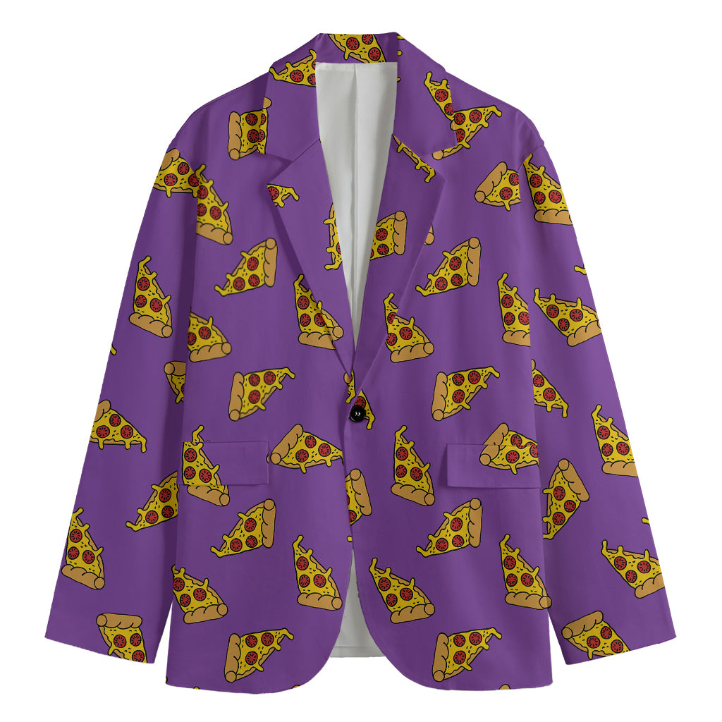 Purple Pizza Pattern Print Men's Blazer