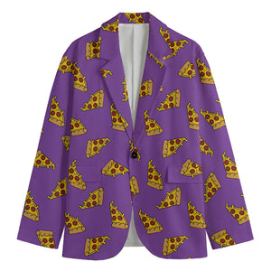 Purple Pizza Pattern Print Men's Blazer