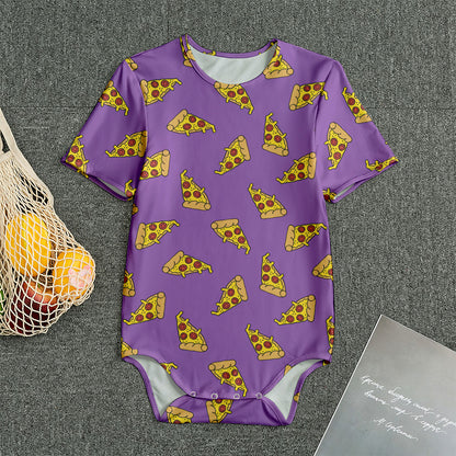 Purple Pizza Pattern Print Men's Bodysuit