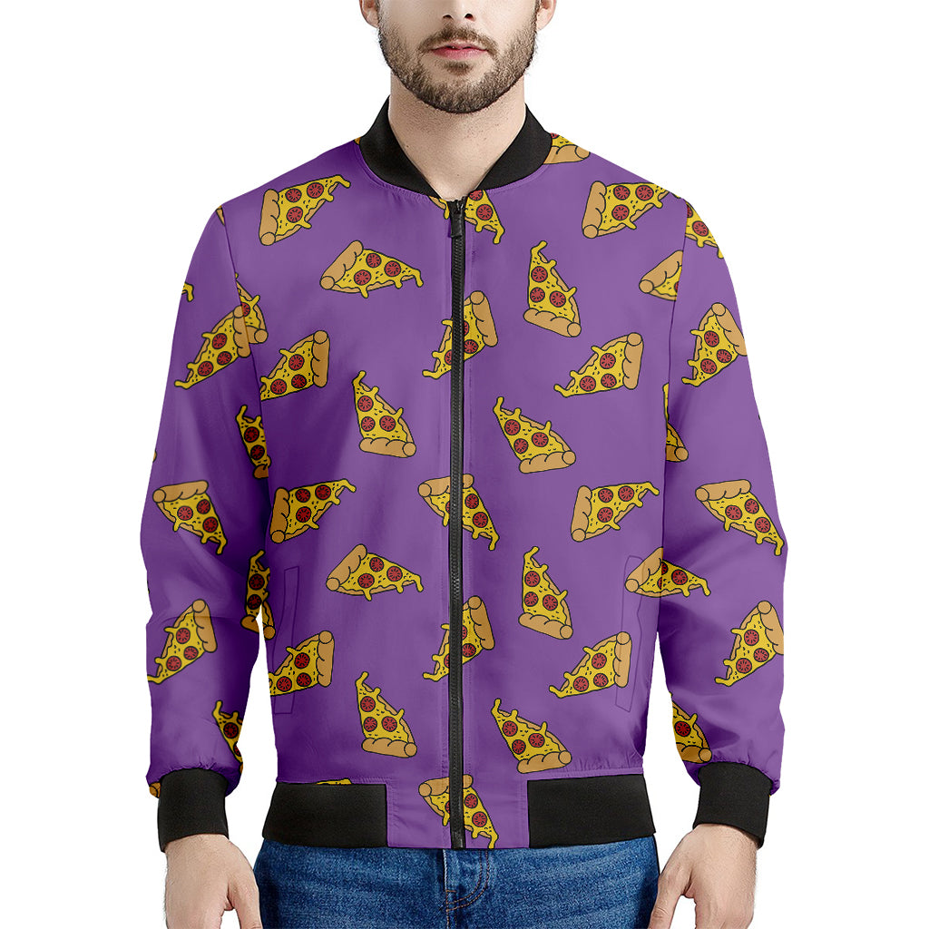 Purple Pizza Pattern Print Men's Bomber Jacket