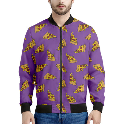 Purple Pizza Pattern Print Men's Bomber Jacket