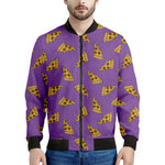 Purple Pizza Pattern Print Men's Bomber Jacket