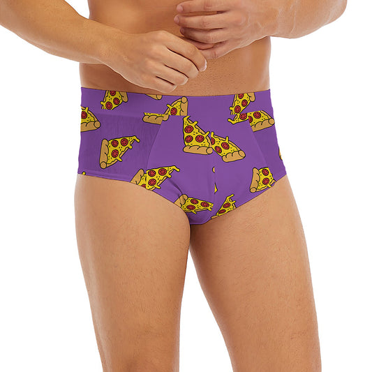 Purple Pizza Pattern Print Men's Briefs