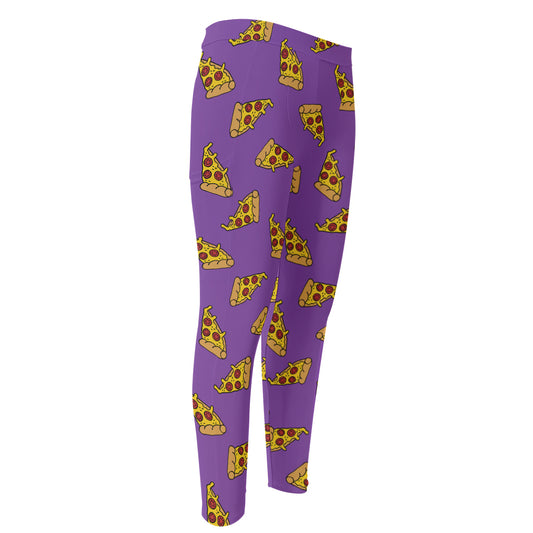 Purple Pizza Pattern Print Men's Compression Pants