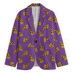 Purple Pizza Pattern Print Men's Cotton Blazer