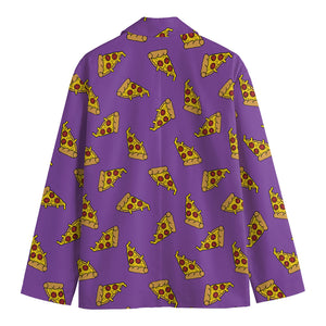 Purple Pizza Pattern Print Men's Cotton Blazer