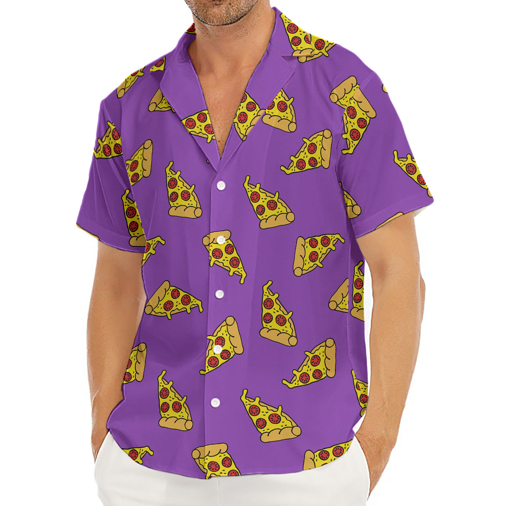 Purple Pizza Pattern Print Men's Deep V-Neck Shirt