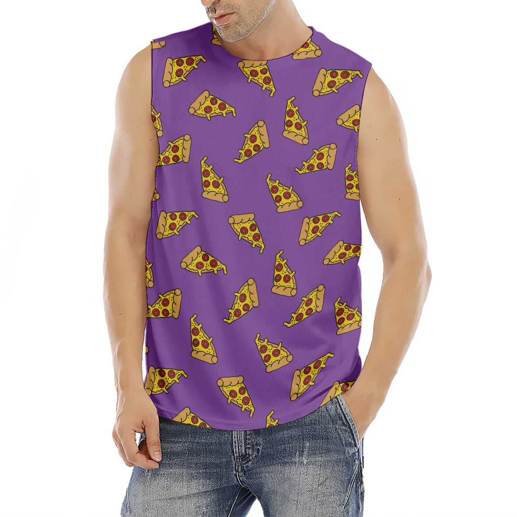 Purple Pizza Pattern Print Men's Fitness Tank Top