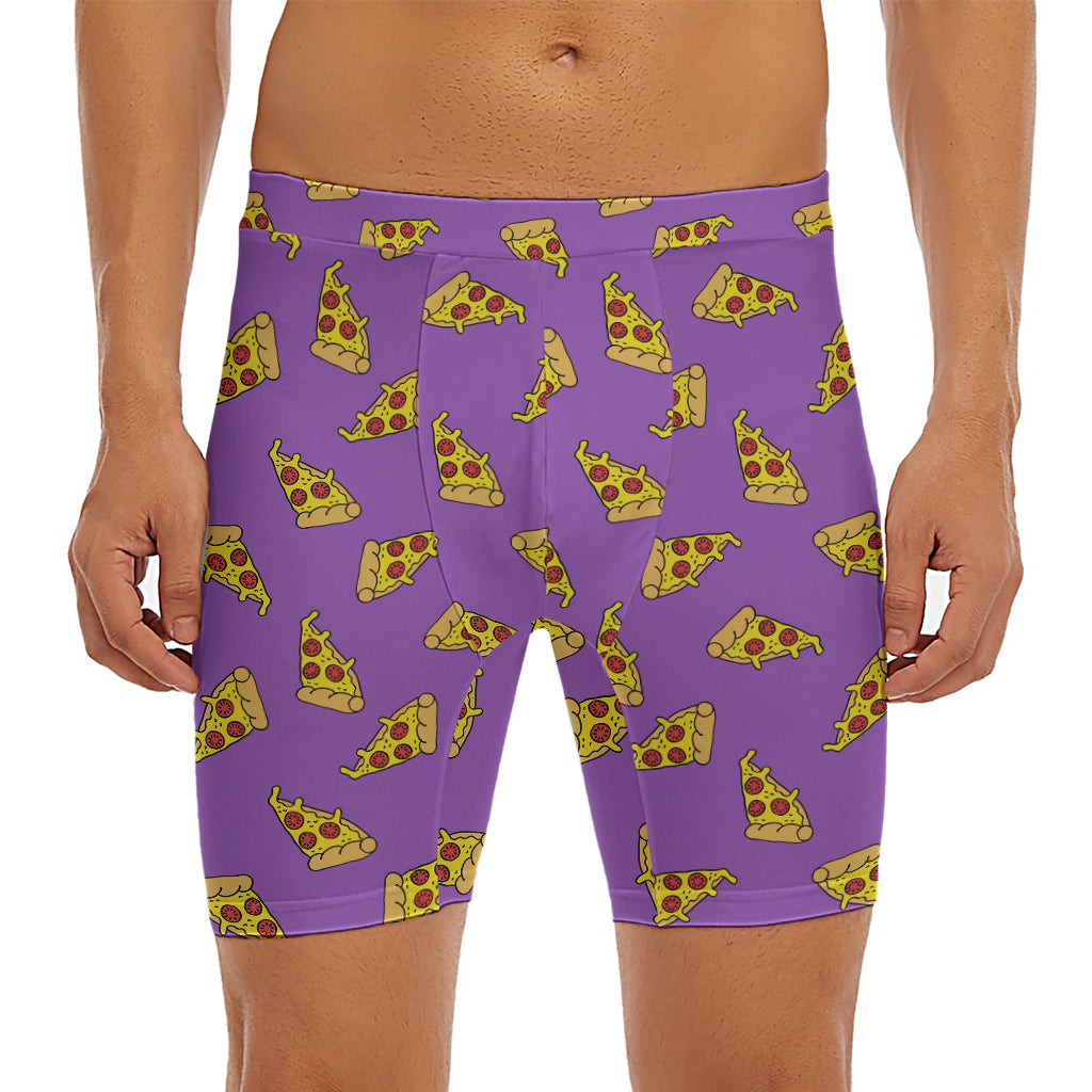 Purple Pizza Pattern Print Men's Long Boxer Briefs