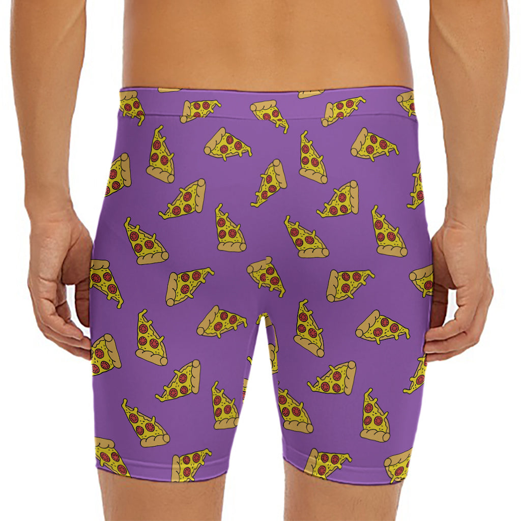 Purple Pizza Pattern Print Men's Long Boxer Briefs