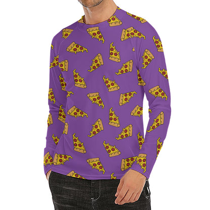Purple Pizza Pattern Print Men's Long Sleeve Rash Guard