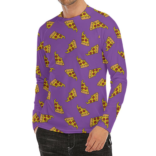 Purple Pizza Pattern Print Men's Long Sleeve Rash Guard