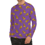 Purple Pizza Pattern Print Men's Long Sleeve Rash Guard