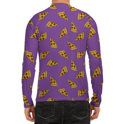 Purple Pizza Pattern Print Men's Long Sleeve Rash Guard