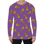 Purple Pizza Pattern Print Men's Long Sleeve T-Shirt