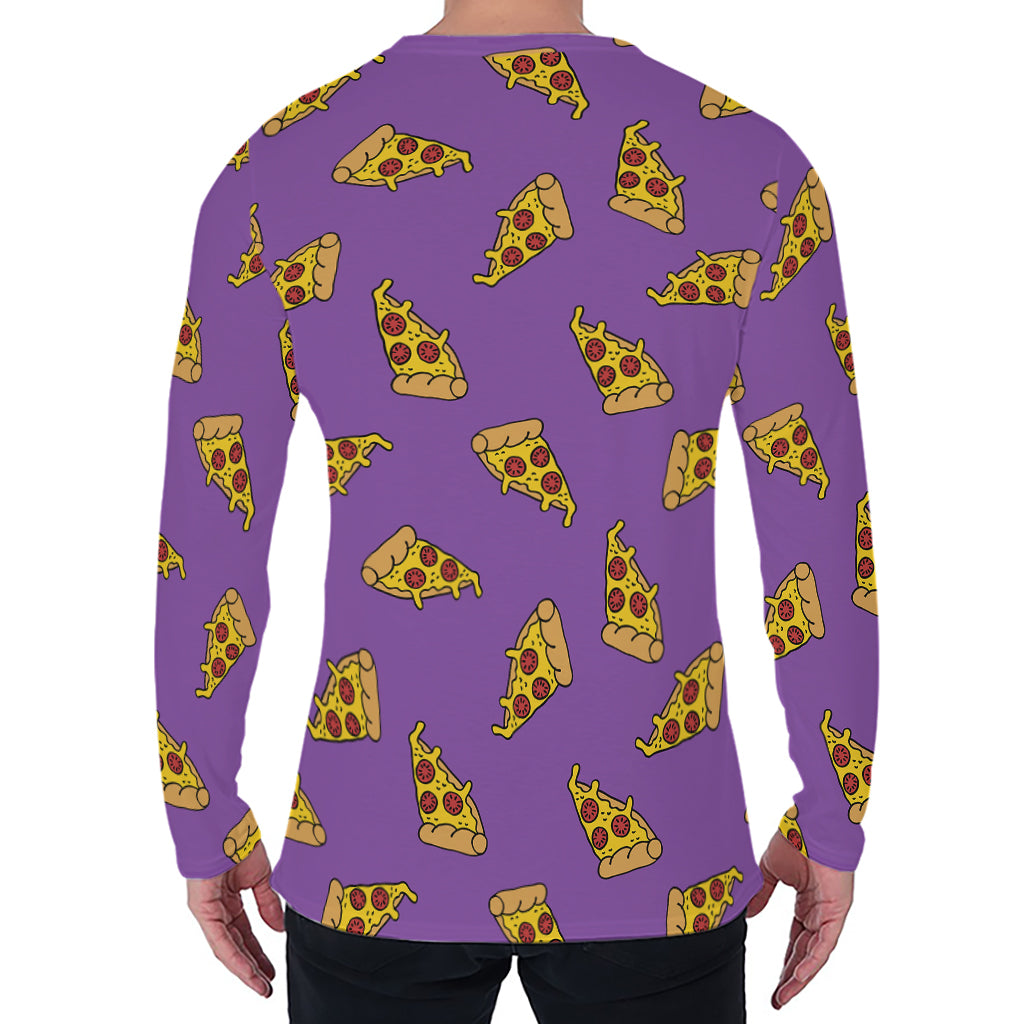 Purple Pizza Pattern Print Men's Long Sleeve T-Shirt