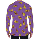 Purple Pizza Pattern Print Men's Long Sleeve T-Shirt