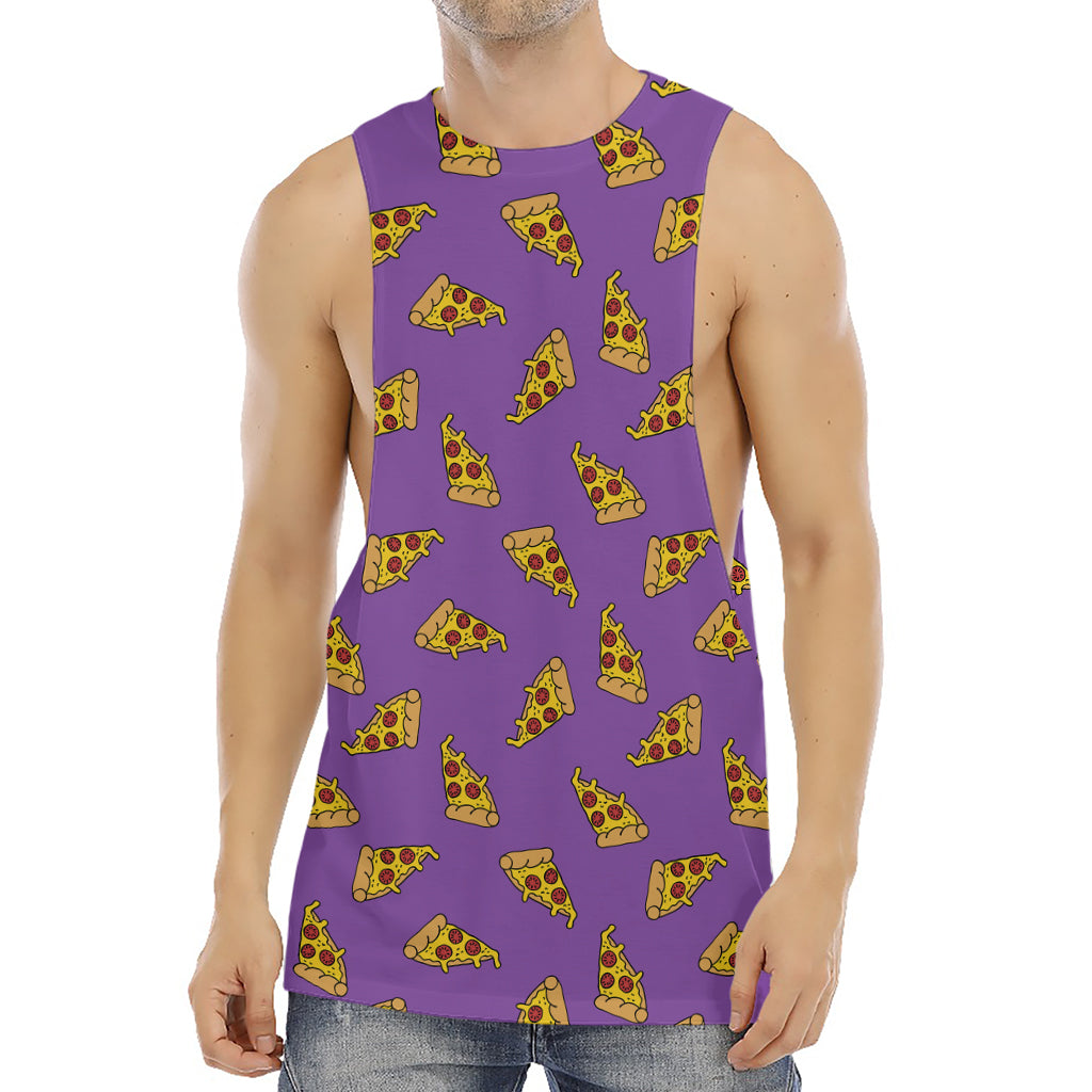 Purple Pizza Pattern Print Men's Muscle Tank Top