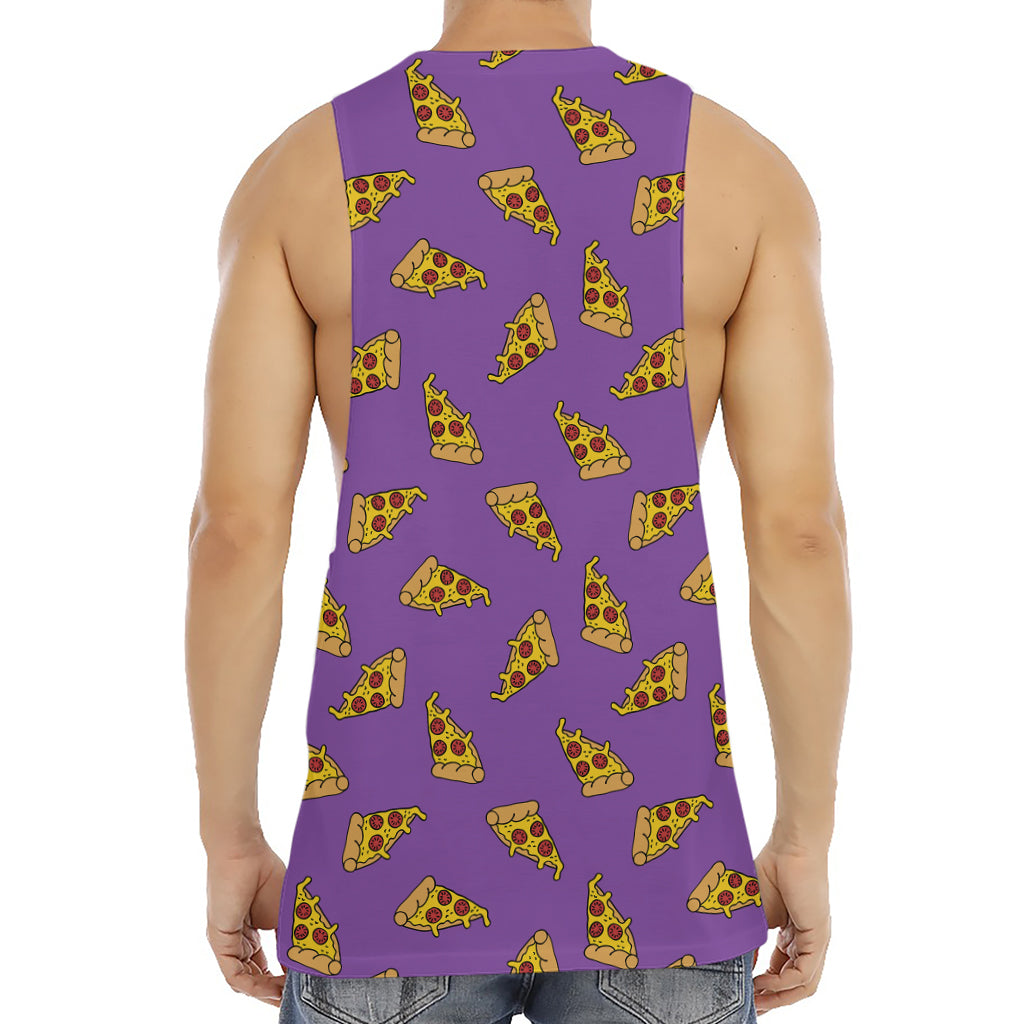 Purple Pizza Pattern Print Men's Muscle Tank Top