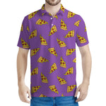 Purple Pizza Pattern Print Men's Polo Shirt