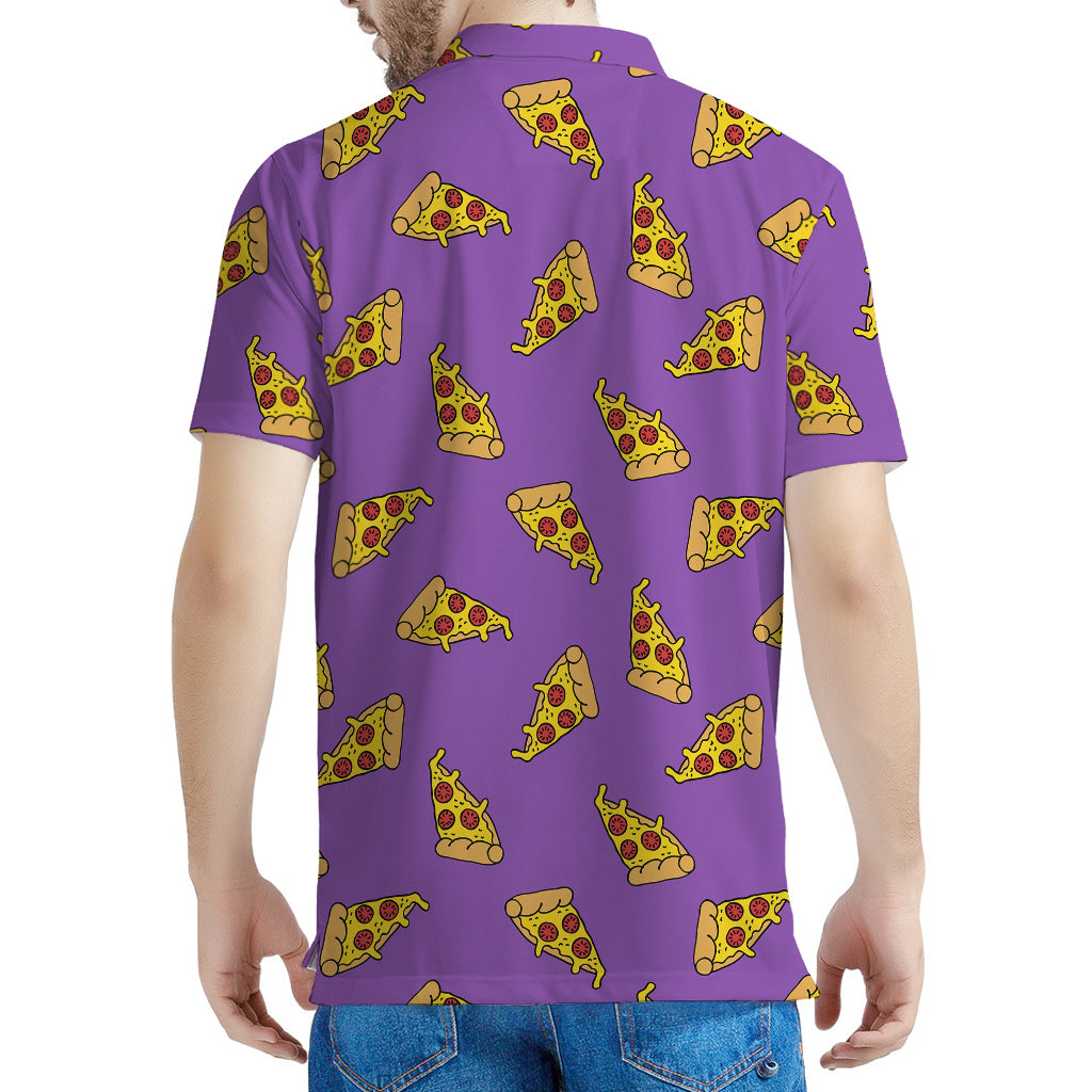 Purple Pizza Pattern Print Men's Polo Shirt