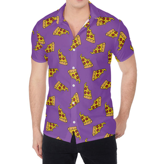 Purple Pizza Pattern Print Men's Shirt