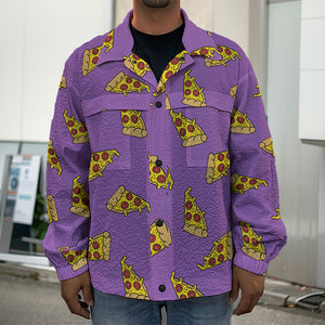 Purple Pizza Pattern Print Men's Shirt Jacket