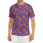 Purple Pizza Pattern Print Men's Short Sleeve Rash Guard