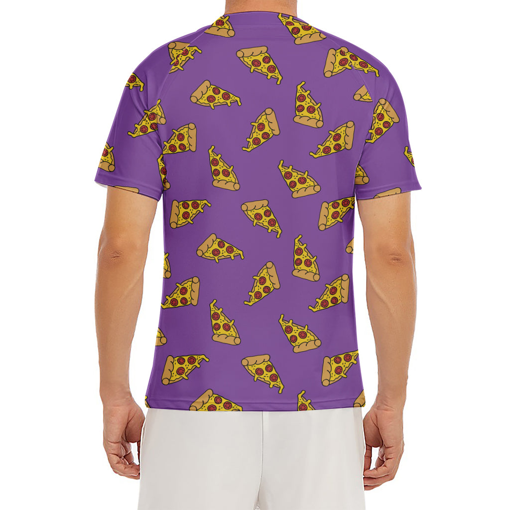 Purple Pizza Pattern Print Men's Short Sleeve Rash Guard