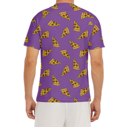 Purple Pizza Pattern Print Men's Short Sleeve Rash Guard
