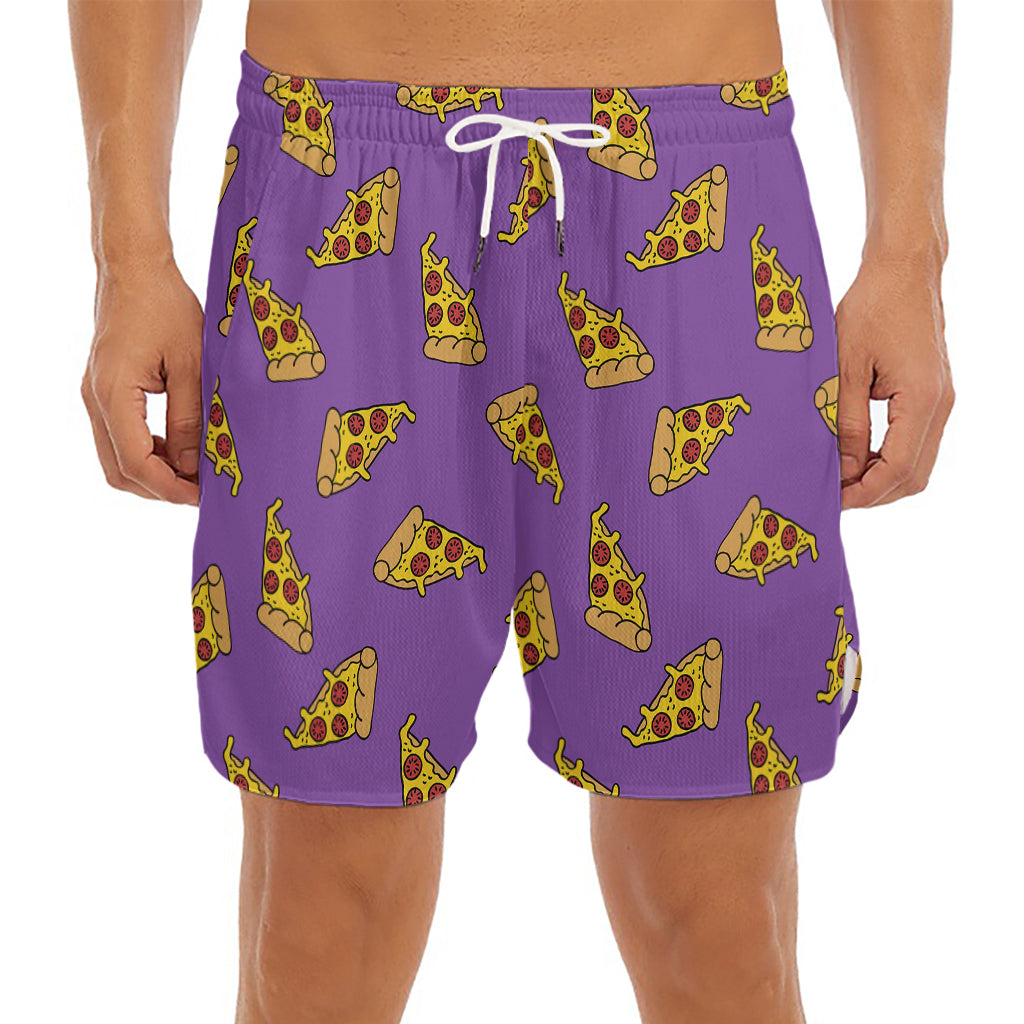 Purple Pizza Pattern Print Men's Split Running Shorts