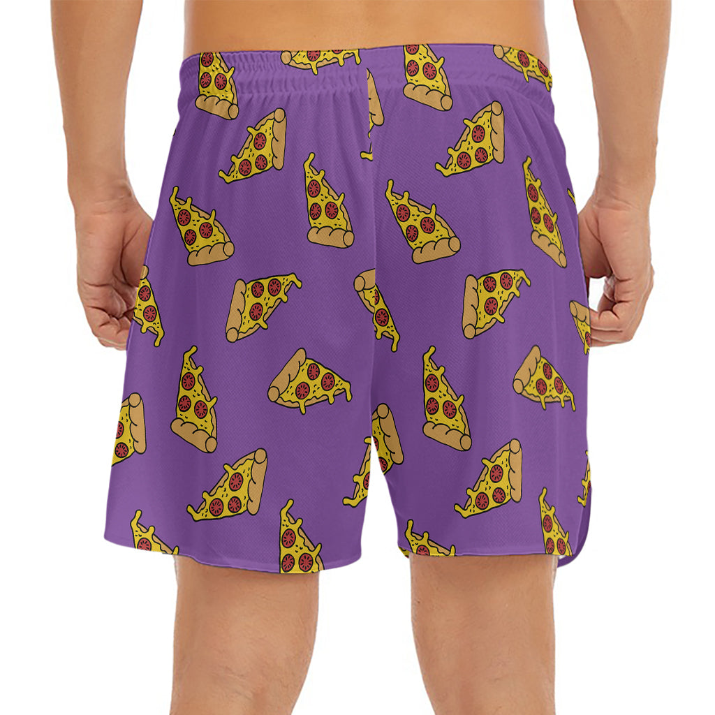 Purple Pizza Pattern Print Men's Split Running Shorts