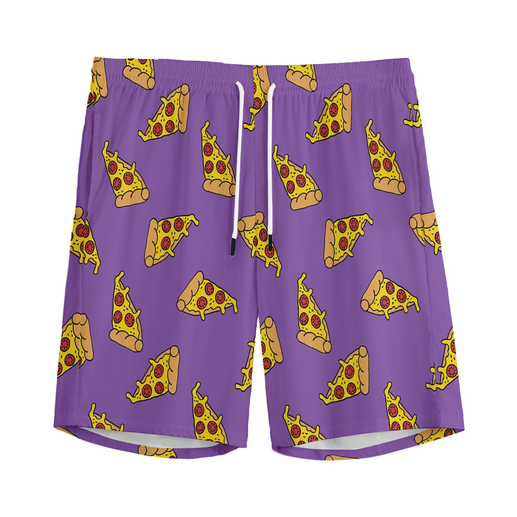 Purple Pizza Pattern Print Men's Sports Shorts