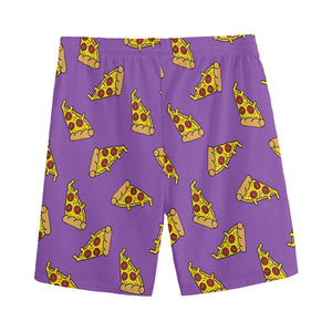 Purple Pizza Pattern Print Men's Sports Shorts